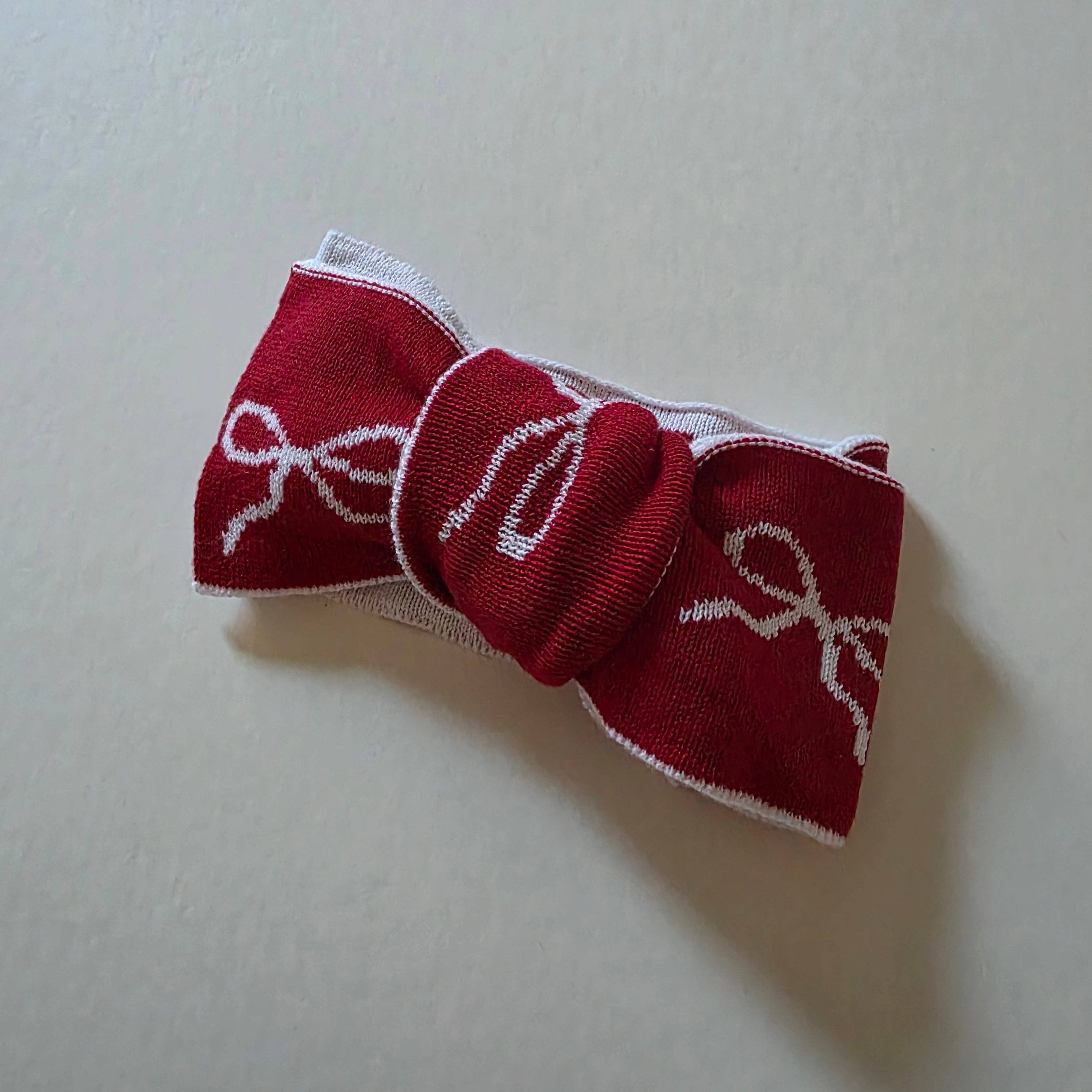 Knit Topknot Headband – Red Bows