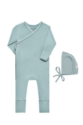 Solid Slate Blue Scalloped Bamboo Wrap Footie
