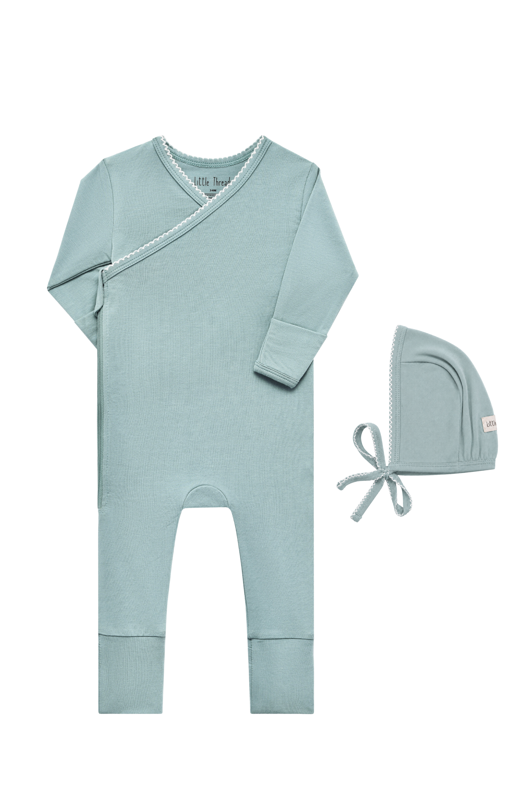 Solid Slate Blue Scalloped Bamboo Wrap Footie