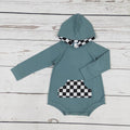 Black Checkered Baby Boy Romper With Pocket