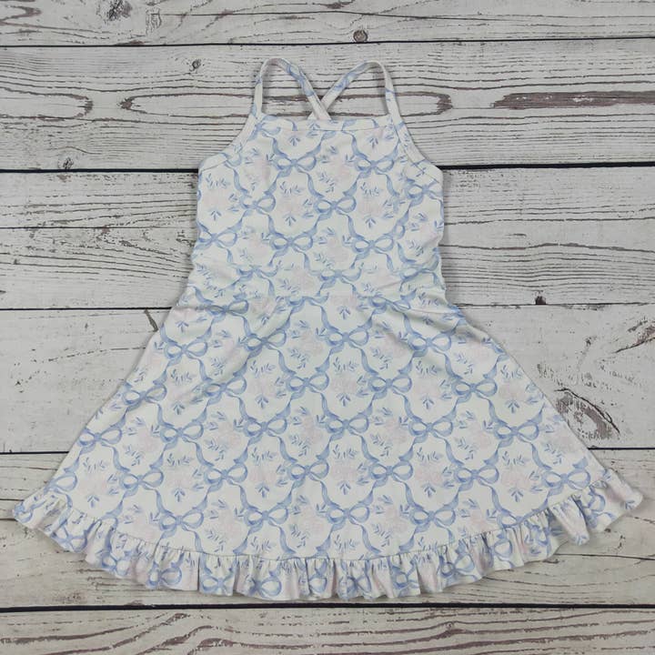 Flower Bow Print Girls Athletic Dress