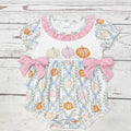 Baby Pumpkin Print Bubble With Pink Bow