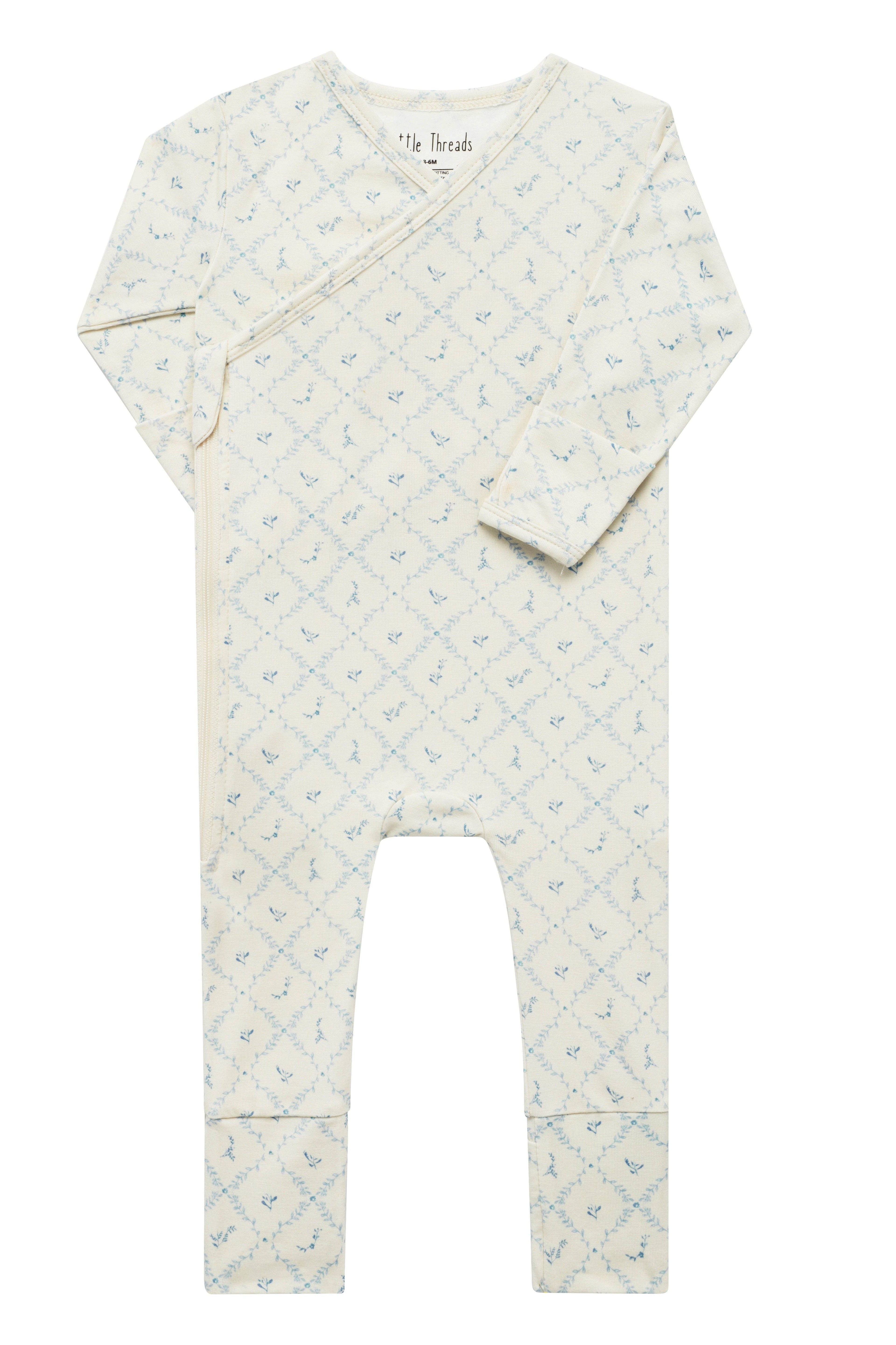 Blue Lattice Bamboo Wrap Footie