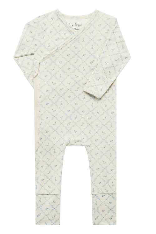 Blue Lattice Bamboo Wrap Footie